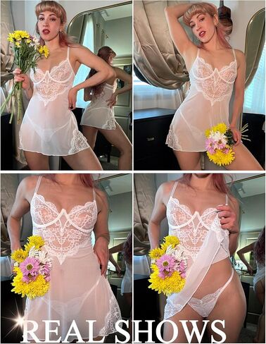 ملابس داخلية Avidlove Underwire للنساء من الدانتيل بيبي دول قميص نوم شبكي بفتحة جانبية ورقبة على شكل حرف V in Saudi Arabia