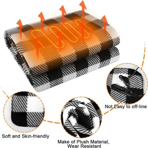 Car Heated Blanket, 12V Car Electric Blanket Fast Heating Fleece Travel Throw for Car Portable Heated Throw for Camping, 59" x 43" in Saudi Arabia