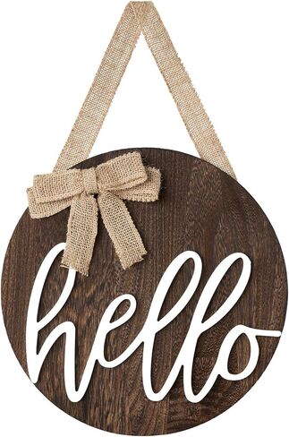 Dahey Hello Sign ريفي ديكور الباب الأمامي الخشبي الدائري علامة معلقة ديكورات شرفة المزرعة لديكور المنزل في عيد الميلاد، بني in Kuwait