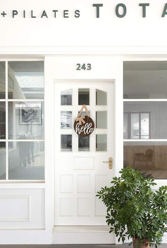 Dahey Hello Sign ريفي ديكور الباب الأمامي الخشبي الدائري علامة معلقة ديكورات شرفة المزرعة لديكور المنزل في عيد الميلاد، بني in Kuwait