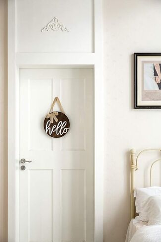 Dahey Hello Sign ريفي ديكور الباب الأمامي الخشبي الدائري علامة معلقة ديكورات شرفة المزرعة لديكور المنزل في عيد الميلاد، بني in Kuwait