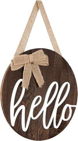 Dahey Hello Sign ريفي ديكور الباب الأمامي الخشبي الدائري علامة معلقة ديكورات شرفة المزرعة لديكور المنزل في عيد الميلاد، بني in Kuwait