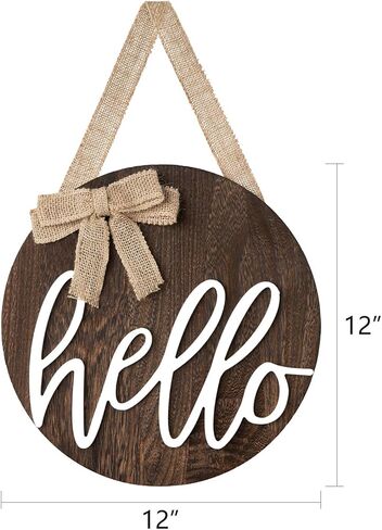 Dahey Hello Sign ريفي ديكور الباب الأمامي الخشبي الدائري علامة معلقة ديكورات شرفة المزرعة لديكور المنزل في عيد الميلاد، بني in Kuwait
