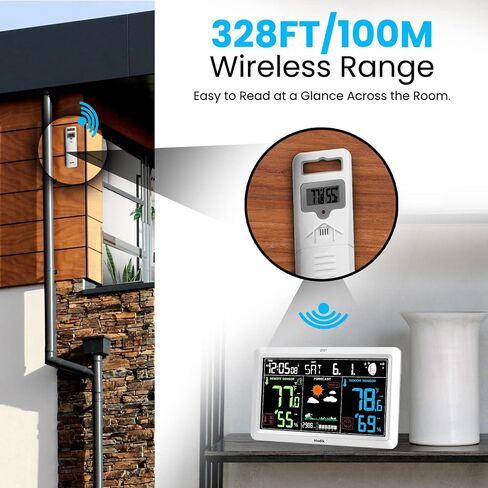 Weather Station with Atomic Clock Indoor Outdoor Thermometer Wireless, Humidity and Temperature Monitor Barometer Hygrometer with High Precision Sensor White in Saudi Arabia