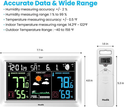 Weather Station with Atomic Clock Indoor Outdoor Thermometer Wireless, Humidity and Temperature Monitor Barometer Hygrometer with High Precision Sensor White in Saudi Arabia