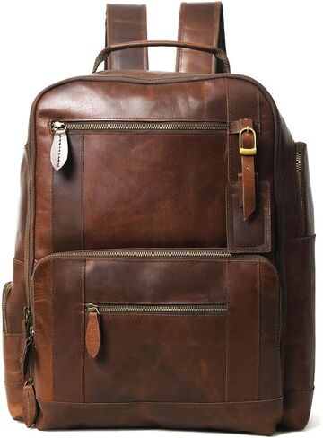Gratlin Buffalo Leather Backpack for Men & Women | Multi Pockets Leather Laptop Backpack | Vintage Genuine Men's Brown Leather Backpacks Rucksack Knapsack for Travel Trekking Camping Business in Kuwait
