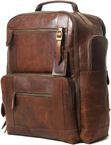 Gratlin Buffalo Leather Backpack for Men & Women | Multi Pockets Leather Laptop Backpack | Vintage Genuine Men's Brown Leather Backpacks Rucksack Knapsack for Travel Trekking Camping Business in Kuwait
