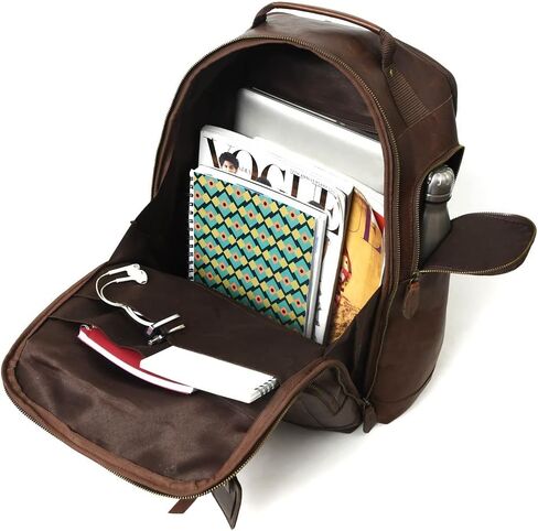 Gratlin Buffalo Leather Backpack for Men & Women | Multi Pockets Leather Laptop Backpack | Vintage Genuine Men's Brown Leather Backpacks Rucksack Knapsack for Travel Trekking Camping Business in Kuwait