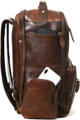 Gratlin Buffalo Leather Backpack for Men & Women | Multi Pockets Leather Laptop Backpack | Vintage Genuine Men's Brown Leather Backpacks Rucksack Knapsack for Travel Trekking Camping Business in Kuwait