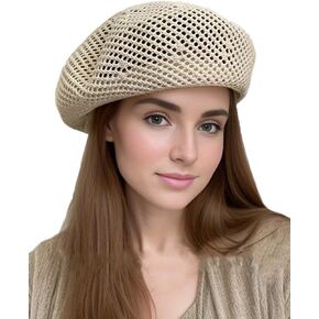Women Summer French Beret Slouchy Crochet Beret Hats Artist Painters Woven Beach Beanie Hat