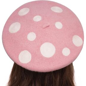 Pink Mushroom French Beret Handmade Wool Felt Vintage Artist Hat Classic Cap for Women Halloween Decor Xmas Gift