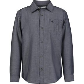 Calvin Klein Boys' Long Sleeve Woven Button-Down Shirt, Red Carpet Herringbone, 14-16 in Saudi Arabia