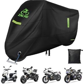 Zacro Motorcycle Cover, 420D Heavy Duty Waterproof Electric Scooter Cover Outdoor All Season, Tear Proof Sun Proof Moped Cover with Reflective Strips & Lock-Hole, Dirt Bike Cover Fits up to 96"