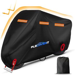 Motorcycle Cover, 600D Heavy Duty Waterproof Motorbike Cover, Dustproof Motorcycles Vehicle Cover Scooter Shelter Protection with Reflective Strips & Lock-Holes&Storage Bag 116" x 41" x 50"