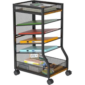 keomaisyto 6-Tier Standing File Organizer for Office Organization, Under Desk File Holder with Sliding Mesh Paper Letter Trays, Slim Rolling File Cart with Wheels for Home/Office/Study