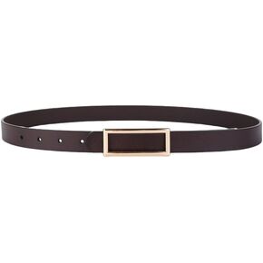 Women's Genuine Leather Belt, Trendy Thin Waist Belt with Gold Square Buckle for Jeans, Pants, and Dresses