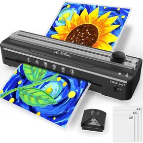 Laminator Machine, 4 in 1 Laminator 9inch Laminating Machine Built-in Paper Trimmer Laminator with Pouches Sheets 20pcs Lamination Quick Warm Thermal Laminator Hot & Cold for Office School Home