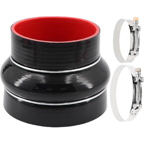 4 inch to 4.5 inch(102mm to 114mm) both black and red Straight Silicone Reducer Coupler,Length 100mm,Thickness 5mm,4-Ply,2 pcs different size clamps,for Turbo Pipe,Intercooler