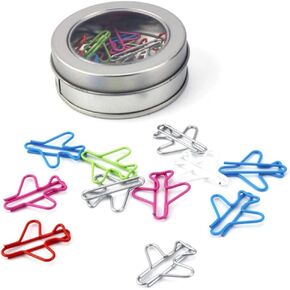 24 Pcs Assorted Color Airplane Shaped Paper Clips Paper Clamp with Storage Box for Bookmark Office Clips and Document Organizing Supplies