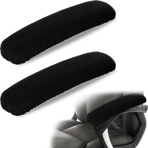 2 PCS Office Chair Arm Covers Removable Black Polyester Gaming Chair Armrest Slipcovers, Machine Washable Stretchable Elastic Desk Armrest Pads Covers for Universal Office and Gaming Chairs (30cm)