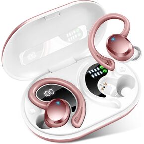 Wireless Earbuds Bluetooth Headphones Sport, Bluetooth 5.3 Earbud 3D HiFi Stereo Over Ear Buds, 48Hrs Earhooks Earphone with Noise Cancelling Mic, IP7 Waterproof Headset for Workout/Running/Gym, Rose