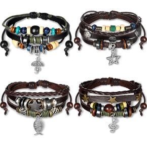 4 Pcs Fairy Grunge Bracelets Fairycore Accessories Multilayer Leather Aesthetic Bracelets Handmade Beaded Bracelets Bohemian Jewelry for Women