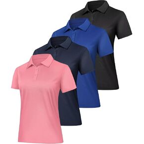 4 Pack Polo Shirts for Women Short Sleeve Cool Golf Shirt Quick Dry Performance Athletic Shirts Collared Work t Shirts