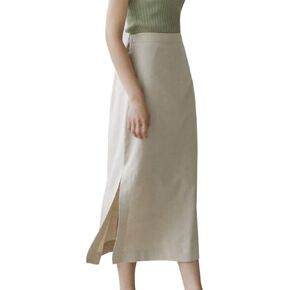 Womens High Waisted Straight Cotton Linen Long Skirt with Slit