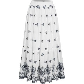 CIDER Santorini Beach Vacation Mid Rise Floral Ruffle Maxi Skirt