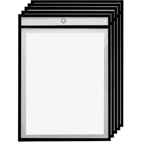 حامل تذكرة العمل - 25 حزمة من أكمام الجيب القابلة للمسح الجاف - أكمام جيب شفافة مقاس 6 × 9 بوصة - لوازم المعلم للفصول الدراسية والمنزل - مجلدات جيوب قابلة للمسح مع حلقات للأطفال - أسود in Kuwait