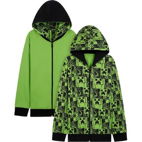 Minecraft Boys Hoodies - Reversible Hooded Sweatshirt for Kids Teenagers 5-14 Years Warm Zip up Hoodie Gamers Gifts