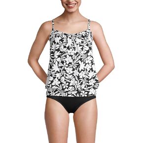 Lands' End Womens Chlorine Resistant Blouson Tankini Top Black Havana Floral Regular 14