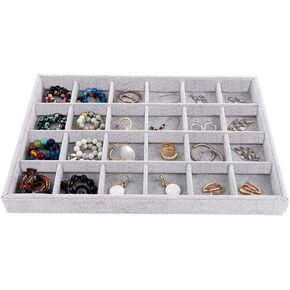 Emibele Jewelry Tray, Clear Lid 12 Grids Necklace Bracelet Organizer Storage Box Display Case, Soft Velvet Jewelry Showcase Display Tray - Grey