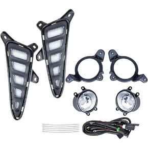 Astra Depot Daytime Running Light w/Dynamic Sequential Turn Signal V1 Style + Fog Lamps w/Bulbs Compatible for 2016-2019 Toyota C-HR Front Bumper