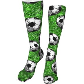 Soccer Balls Green Grass Compression Socks for Kids Boys Girls, Knee High Soccer Socks Long Tube Funny Gifts for Running Sports Travel 19.8in