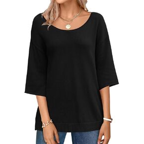 BZB Women's Sweaters Trendy Casual Crewneck Lightweight Knit 3/4 Length Sleeve Fall Sweaters Tops 2024