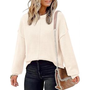 KIRUNDO Women's 2024 Fall Winter Long Sleeve Sweaters Casual Dressy Crewneck Exposed Seam Warm Loose Knit Pullover Tops