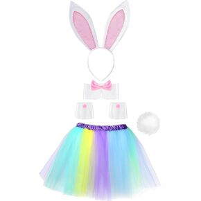 SATINIOR Women's Bunny Costume Set Rabbit Ear Headband Collar Bow Tie Cuffs Rabbit Tail Tutu Skirt for Halloween Party