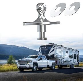 وصلة وصلة محول كرة Gooseneck 2085295 كروم مع حلقتين تعويض 3/16 بوصة، محول استقبال سحب الكرة Kingpin إلى Gooseneck مع سعة تحميل 30000 رطل، مناسب لمقطورة الجرار ذات العجلة الخامسة in Kuwait