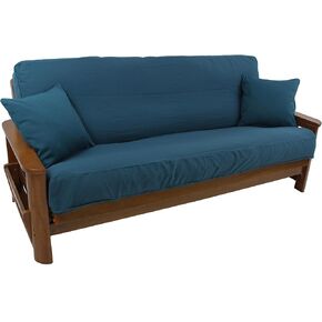 Blazing Needles Solid Twill 8" to 9" Futon Cover Set with 2 Throw Pillows (Set of 3), Full, Indigo