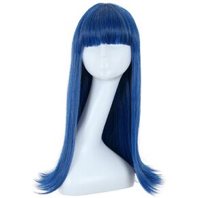 Women Adult Long Straight Blue Wig with Bangs Halloween Cosplay Party Costume Wig