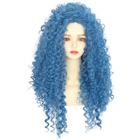Women Adult Long Blue Curly Wig Halloween Cosplay Party Costume Wig