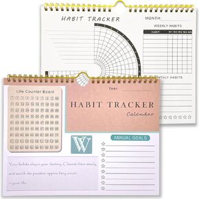 Habit Tracker Calendar and planner with notebook - Inspirational Habit Journal with Spiral Binding which fixable on wall - Daily Weekly monthly Habit Tracker Journal and Goal Planner - Motivational