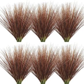 20Pcs Artificial Onion Grass Fake UV Resistant Outdoor Shrubs Plants Flowers Greenery Stems Faux Wheat Grass for Garden Window Box Porch Decor Home Red