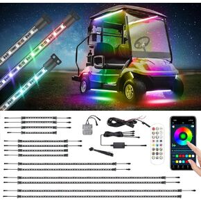 Roykaw Golf Cart LED Light Strip Underglow Neon Decorative Lighting Compatible with EZGO, Yamaha, Club Car 12-80 V, w/Canopy, Interior, Wheel Well Lights, Water Resistance/Multi-Colors & Modes, 14 PCS
