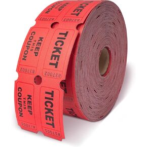 Red Raffle Tickets Double Roll, Premium 50/50 Raffle Tickets/Stamps, Tickets for Events, Carnivals, Door Prizes, 2000 Sheets Consecutively Numbered