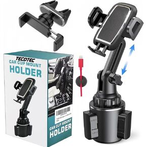 TECOTEC Suction Cup Phone Holder for Car Windshield & Dash with Extra 3M Adhesive Mounting Disk, 8" Flexible Gooseneck, Double Clip Mount Multi Purpose Use for Phones/GPS/Antenna/Dash Cam/Mic.. etc