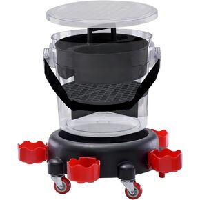 Car Wash Detailing 4 Gallons Clear Bucket with Bucket Dolly,Grit Trape,Portable Storage Tray,Bottle Rack,Clear Bucket Lid Car Washing Detailing Supply kit…