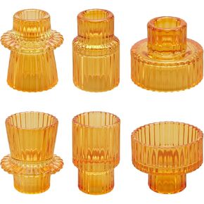 Amber Candlestick Holders Set of 6 Candle Holders for Table Centerpiece Home Décor Tea Light Candle Holder Votive Candle Stand for Standard Taper Candle Sticks ＆ Pillar Candles Wedding Dining