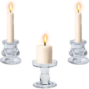 Set of 3 Crystal Taper Candle Holders Glass Candle Holder for Pillar Candles Glass Candlestick Holder Crystal Candlestick Holder for Party Wedding Dinning Church Table Centerpiece Decor